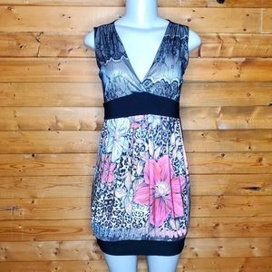 ❤️ New twin dress black flowers sleeveless bodycon leopard Size L